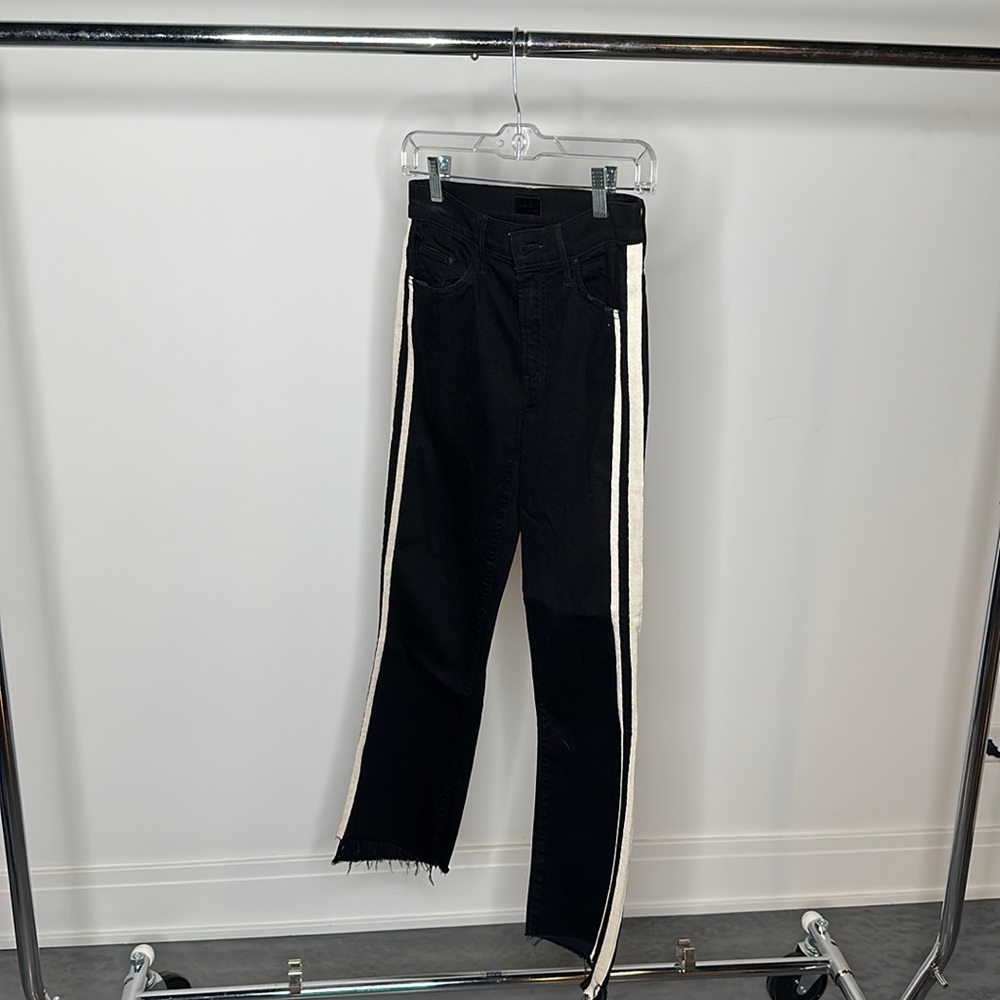 Mother Insider Crop Step Fray with cream stripes